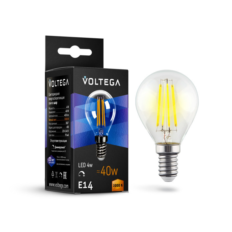 Светодиодная лампа Voltega Globe dim 8464 5W 220V 400lm E14 белый (теплый)