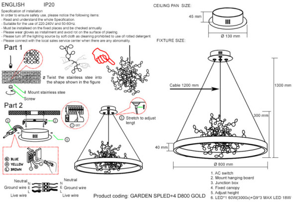 Подвесная люстра Crystal Lux GARDEN GARDEN SPLED+4 D800 GOLD
