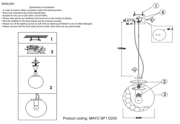 Подвесной светильник Crystal Lux MAYO MAYO SP1 D200 GOLD/AMBER
