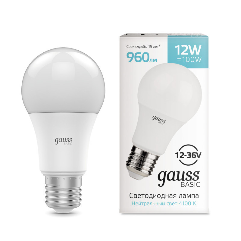 Светодиодная лампа Gauss 202402212 12W 12V 960lm E27 белый (дневной)