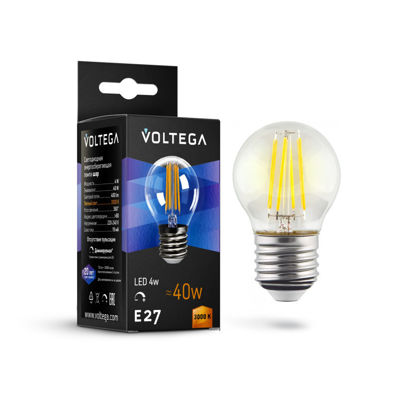 Светодиодная лампа Voltega Globe dim 8466 5W 220V 400lm E27 белый (теплый)