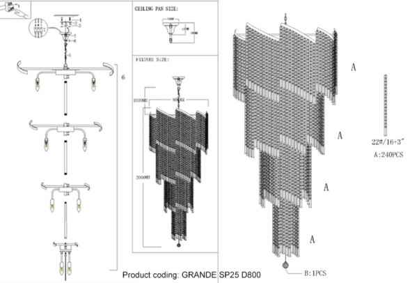 Каскадная люстра Crystal Lux GRANDE GRANDE SP25 D800 GOLD