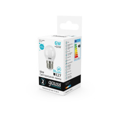 Светодиодная лампа Gauss Шарик 53226 6W 220V 450lm E27 белый (дневной)