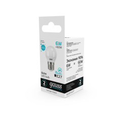 Светодиодная лампа Gauss Шарик 53226 6W 220V 450lm E27 белый (дневной)