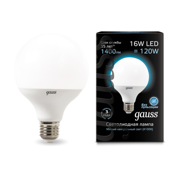 Светодиодная лампа Gauss Шарик 105102216 16W 220V 1400lm E27 белый (дневной)
