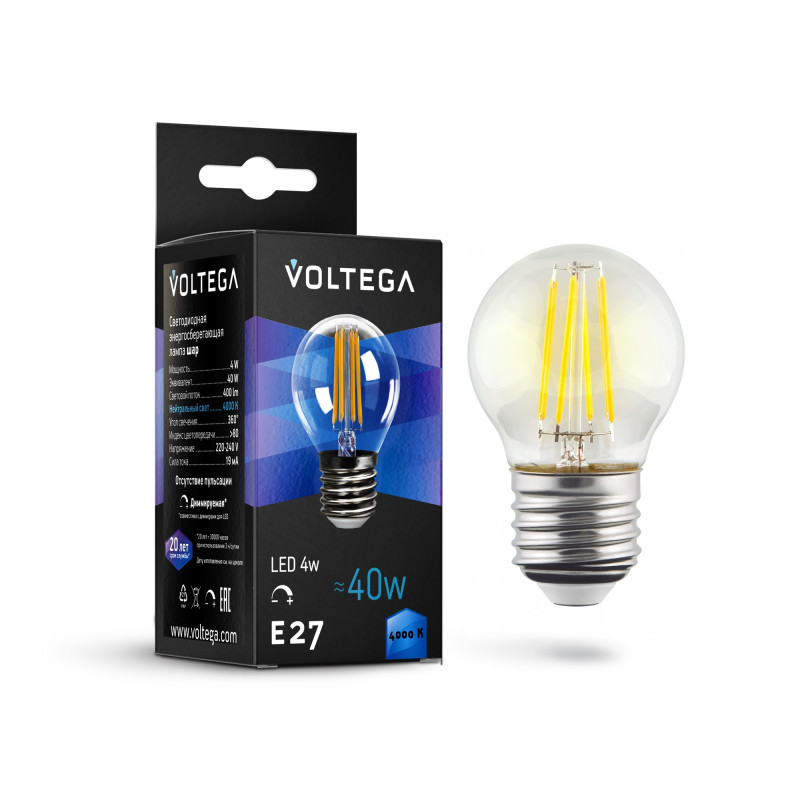 Светодиодная лампа Voltega Globe dim 8467 5W 220V 400lm E27 белый (дневной)