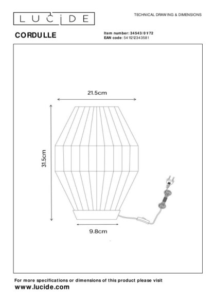 Настольная лампа LUCIDE CORDULLE 34543/01/72