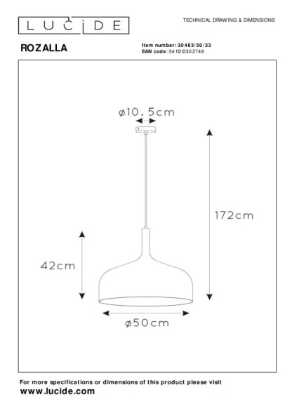 Подвесной светильник LUCIDE ROZALLA 30483/50/33