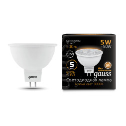 Светодиодная лампа Gauss Софитная 201505105 5W 12V 500lm GU5.3 белый (теплый)