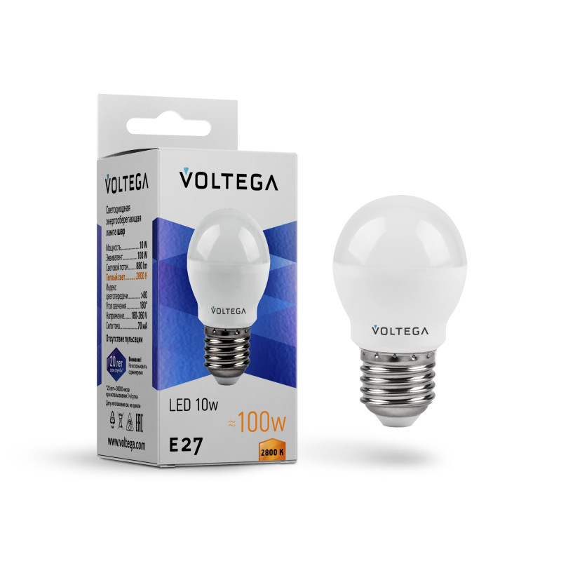 Светодиодная лампа Voltega Globe 8455 10W 220V 880lm E27 белый (теплый)