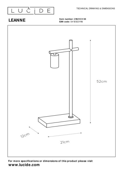 Настольная лампа LUCIDE Leanne 21521/01/30