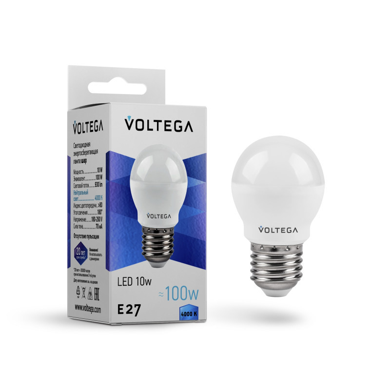 Светодиодная лампа Voltega Globe 8456 10W 220V 930lm E27 белый (дневной)