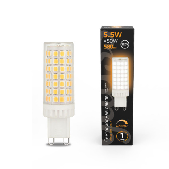 Светодиодная лампа Gauss 107309155-D 5.5W 220V 550lm G9 белый (теплый)