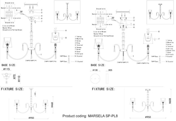 Подвесная люстра Crystal Lux MARSELA MARSELA SP-PL8 NICKEL