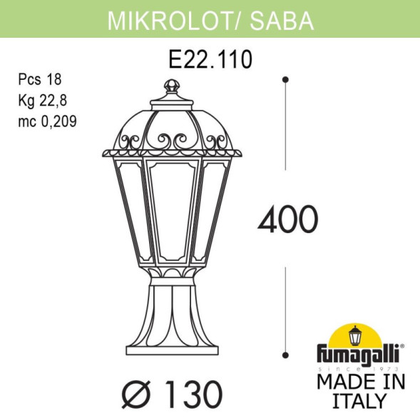 Садово-парковый светильник Fumagalli K22.110.000.WYF1R SABA
