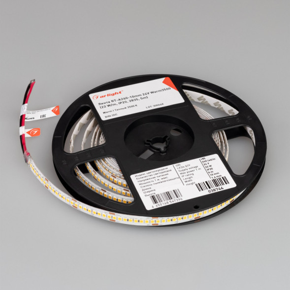 Лента Arlight RT-A240-10mm 2835 038744 110W 24V 2950lm белый (теплый) IP20