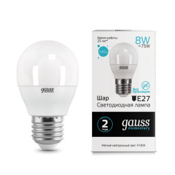 Светодиодная лампа Gauss Шарик 53228 8W 220V 540lm E27 белый (дневной)