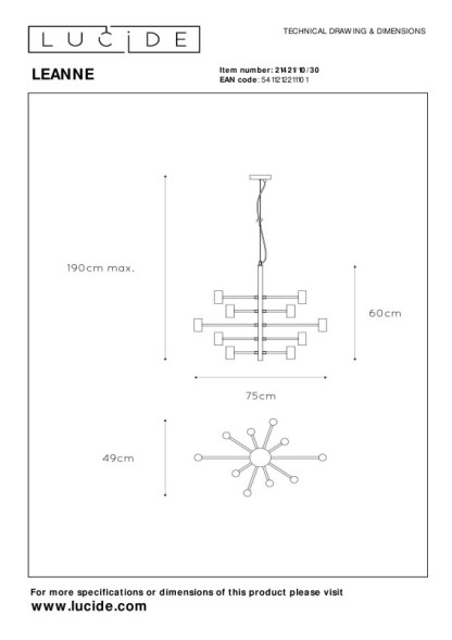 Подвесной светильник LUCIDE Leanne 21421/10/30