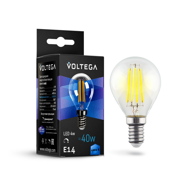 Светодиодная лампа Voltega Globe dim 8465 5W 220V 400lm E14 белый (дневной)