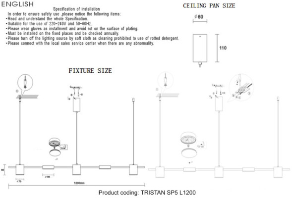 Подвесная люстра Crystal Lux TRISTAN TRISTAN SP5 L1200 BLACK