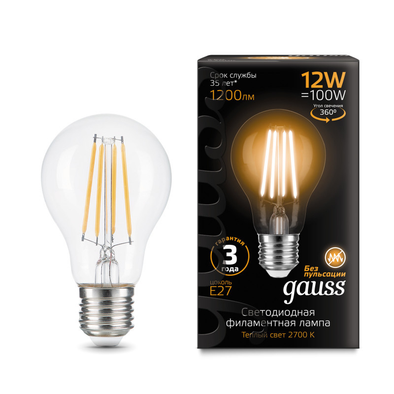 Светодиодная лампа Gauss 102902112 12W 220V 1200lm E27 белый (теплый)