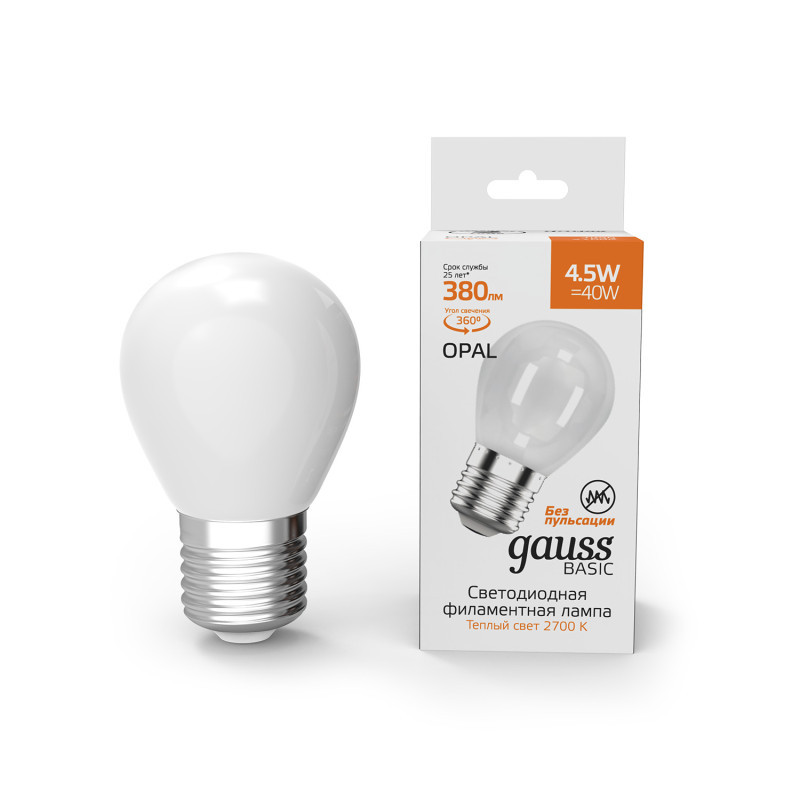 Светодиодная лампа Gauss 1055215 4.5W 220V 380lm E27 белый (теплый)