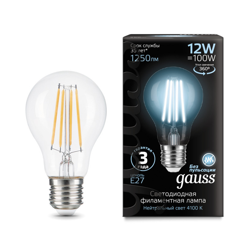 Светодиодная лампа Gauss 102902212 12W 220V 1250lm E27 белый (дневной)