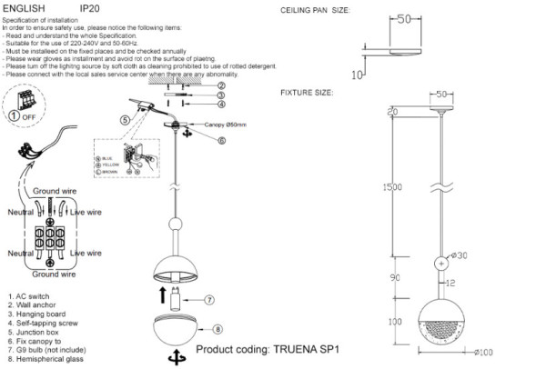 Подвесной светильник Crystal Lux TRUENA TRUENA SP1 NICKEL