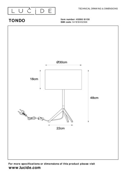 Настольная лампа LUCIDE TONDO 45590/81/30