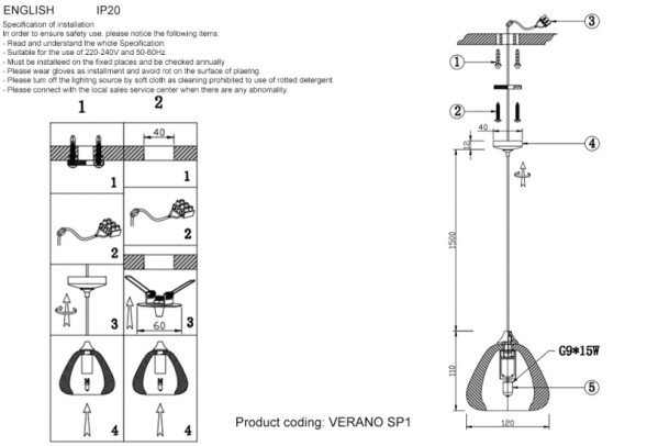 Подвесной светильник Crystal Lux VERANO VERANO SP1 SILVER