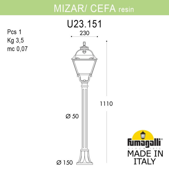 Садово-парковый светильник Fumagalli U23.151.000.VYF1R CEFA