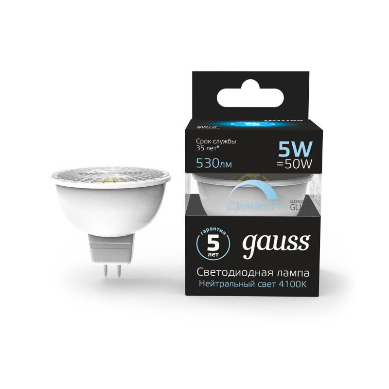 Светодиодная лампа Gauss Софитная 101506205-D 5W 220V 530lm GU10 белый (дневной)