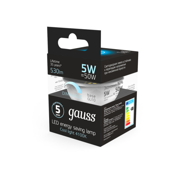 Светодиодная лампа Gauss Софитная 101506205-D 5W 220V 530lm GU10 белый (дневной)