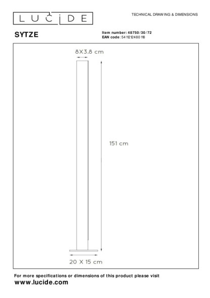 Торшер LUCIDE SYTZE 48750/30/72